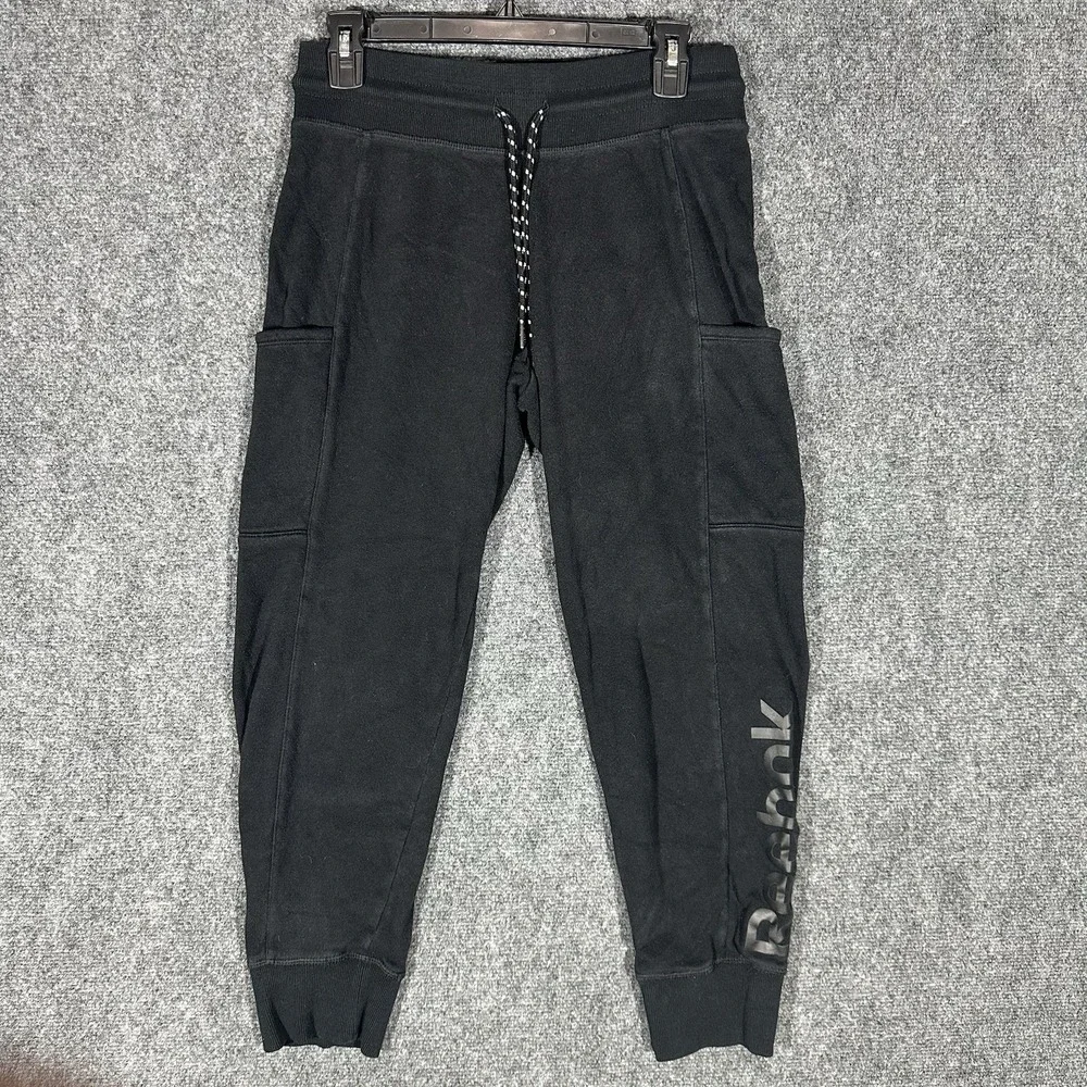 Reebok Mens Black Fleece Cargo Joggers Sweatpants Small REW223PA02